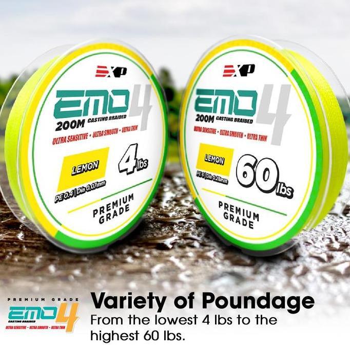 Exp Emo 4X Casting Braided Line 200M Fishing Line Ultra Sensitive Smooth Thin Strong Pe Multifilamen