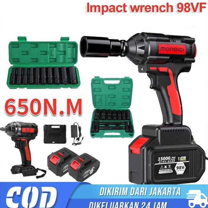 NEROZA Set bor listrik murah Bor impek pembuka baut motor Cordless Impact Wrench high torsi Brushles