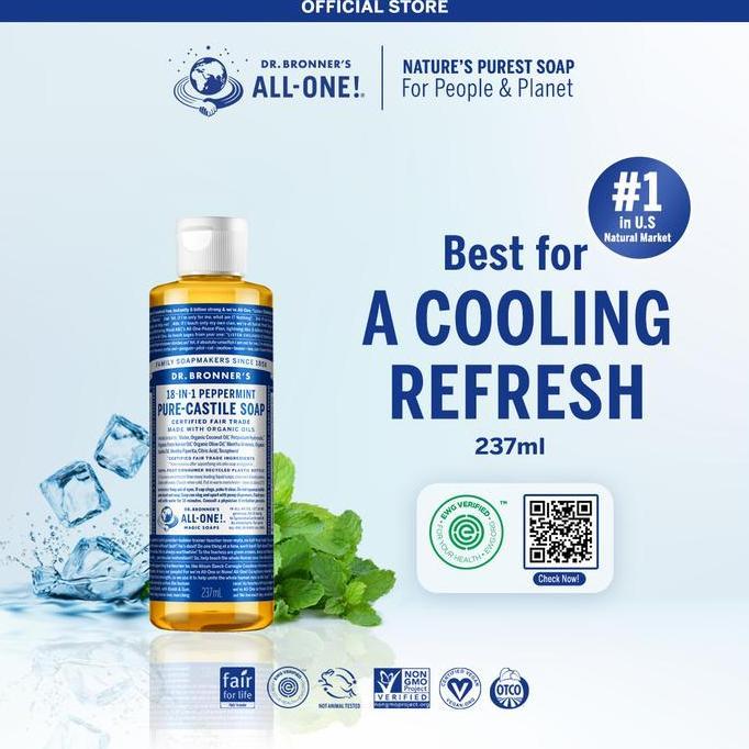 Yoiyouu- Dr. Bronner'S Liquid Soap Peppermint Pure Castile 237Ml Sabun Cair Organik