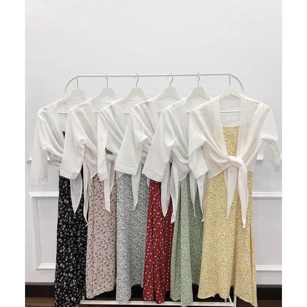 Promo D0767 LOVA KOREAN STYLE FLORAL VINTAGE SET MIDI DRESS PANTAI Diskon