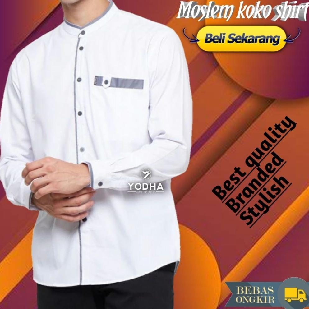 DISKON BAJU KOKO PRIA PUTIH KEMKO LIST POLOS PRIA PANJANG BAJU KOKO DEWASA BASIC SHANGHAI SERAGAM PO