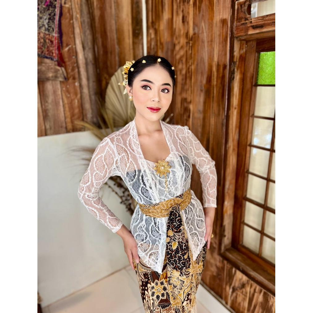 HOT DEALS KEBAYA BROKAT PUTIH BUNGA-BUNGA KATUN M-XL