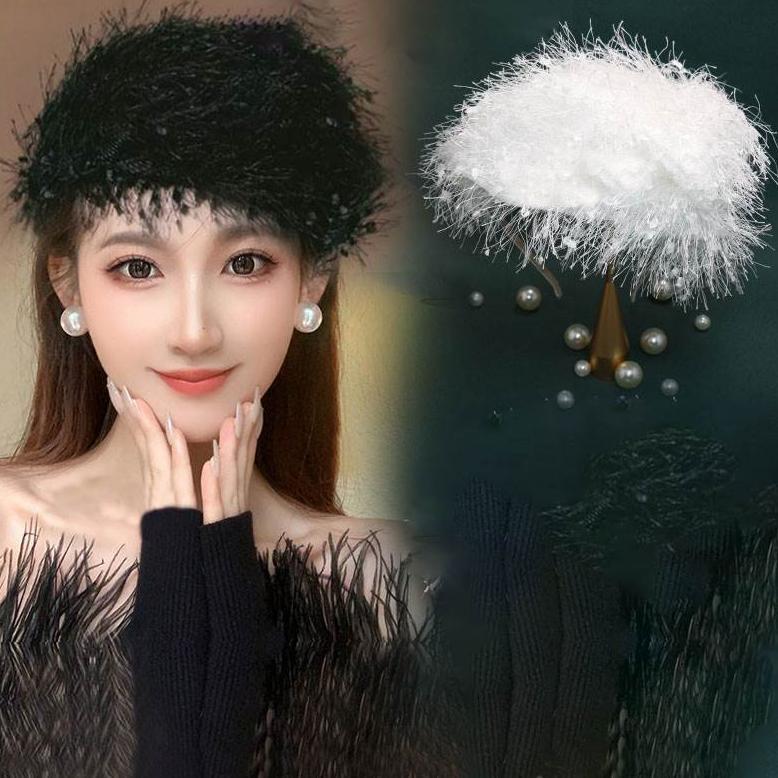 Topi Wanita, Topi Wanita Baru/Topi Kecil Retro Prancis/Bando Bulu/Jepit Rambut Gaya Barat Hitam, Aks