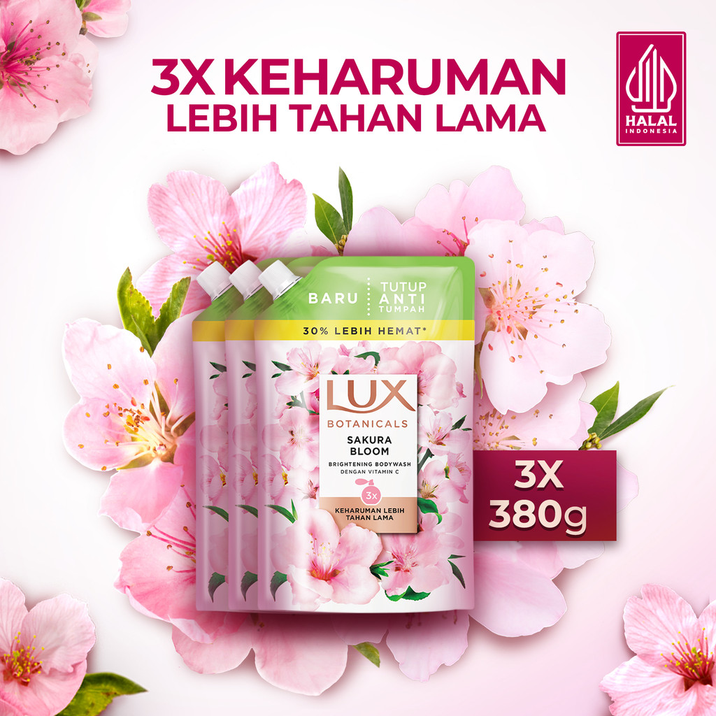 Lux Botanicals Body Wash Sabun Mandi Cair Sakura Bloom Pouch Refill 380g x3
