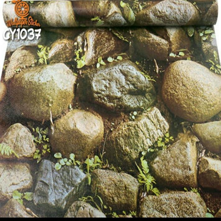 WALLPAPER STIKER DINDING BATU KALI BESAR 3D