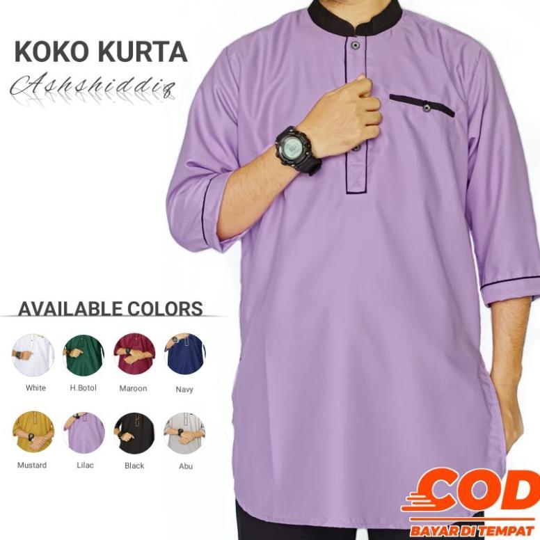DISKON KOKO KURTA ASHSHIDDIQ - BAJU KOKO KURTA PRIA DEWASA LENGAN 3/4 WARNA MUSTARD PUTIH HIJAU BOTO