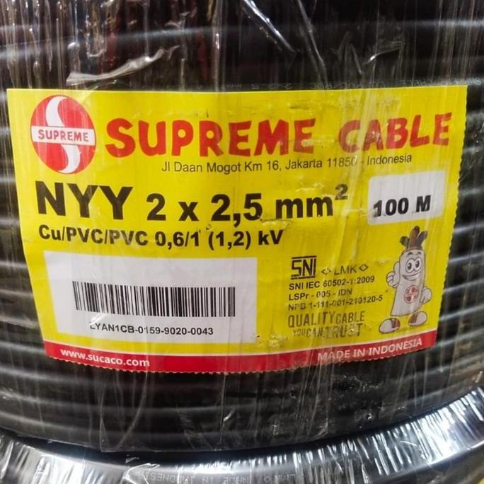 TERBARU - KABEL NYY 2X2.5 SUPREME 100 METER /KABEL KAWAT HITAM NYY 2X2,5 SUPREME