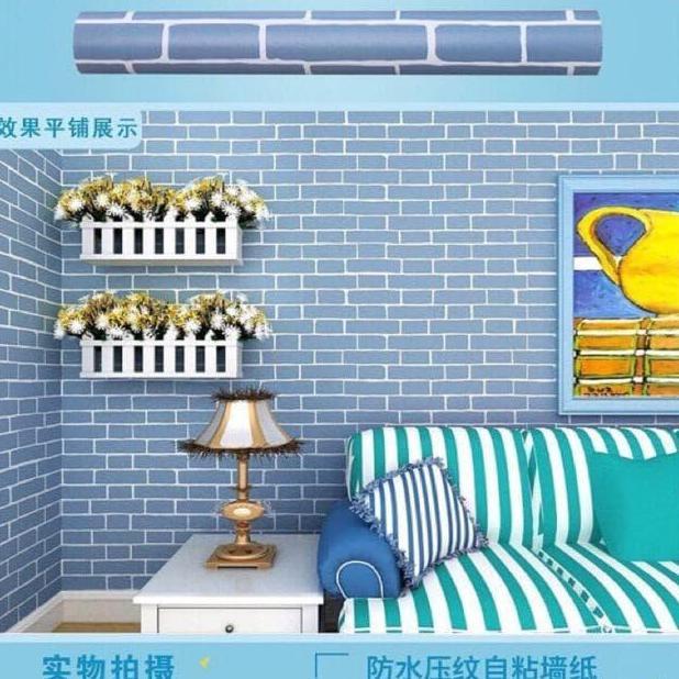 Cat- Wallpaper Dinding Motif Bata Biru 7/8M X 45Cm