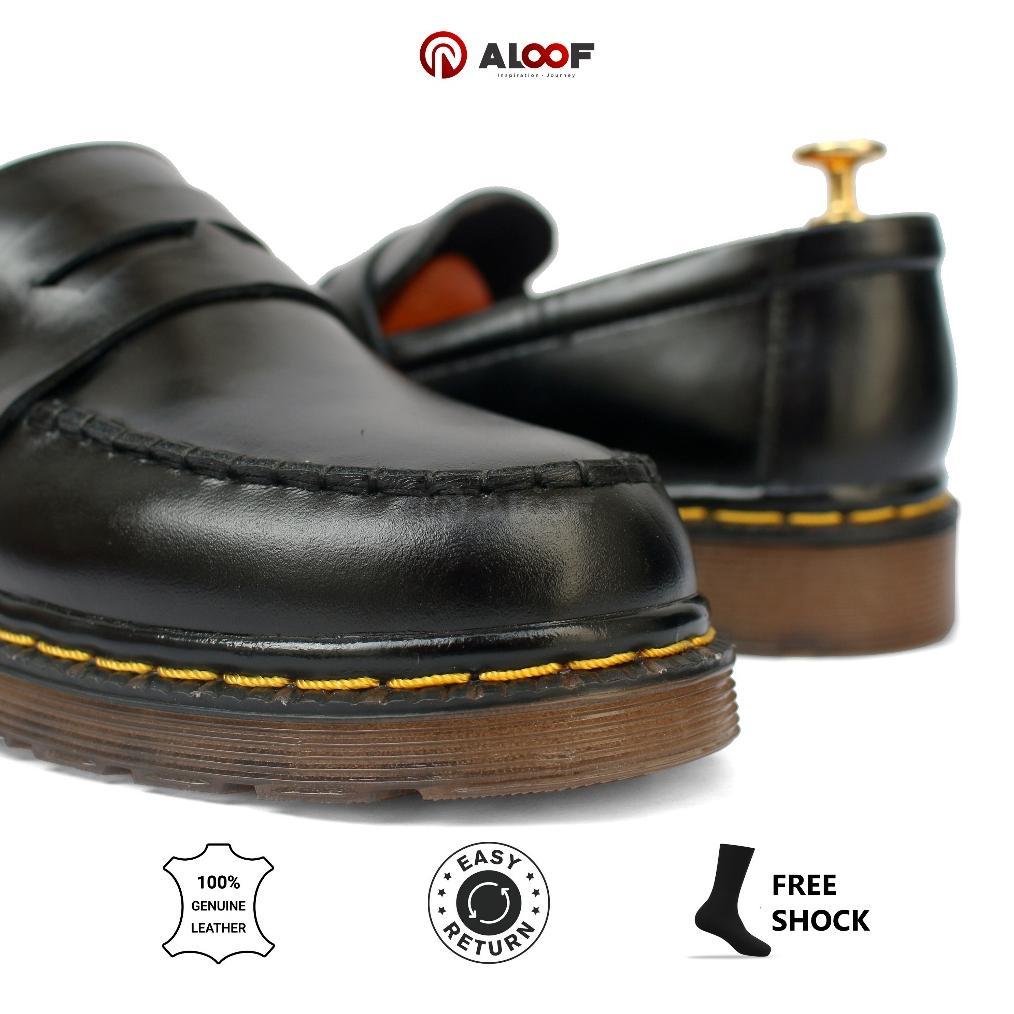 Terbaru 38-45 Aloof Penny Hitam - Sepatu Loafers Pria Kulit Asli Slip On Original Indonesia