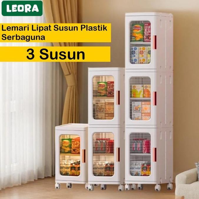 Instancodbisa- Leora Lemari Lipat 3 Susun Leora Lemari Pakaian Plastik Lemari Portable Lemari Plasti
