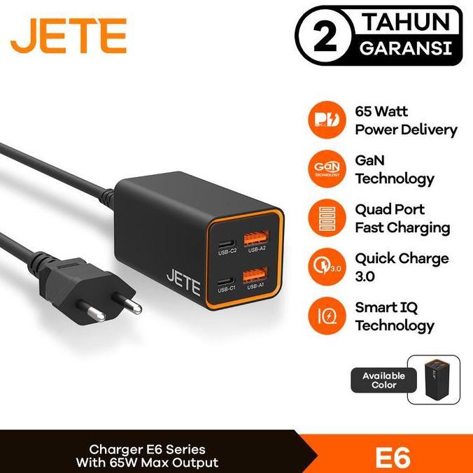 Instancodbisa- Jete E6 Adapter Fast Charger Gan 65W + 4 Port ( Dual Usb & Dual Typec ) Adaptor