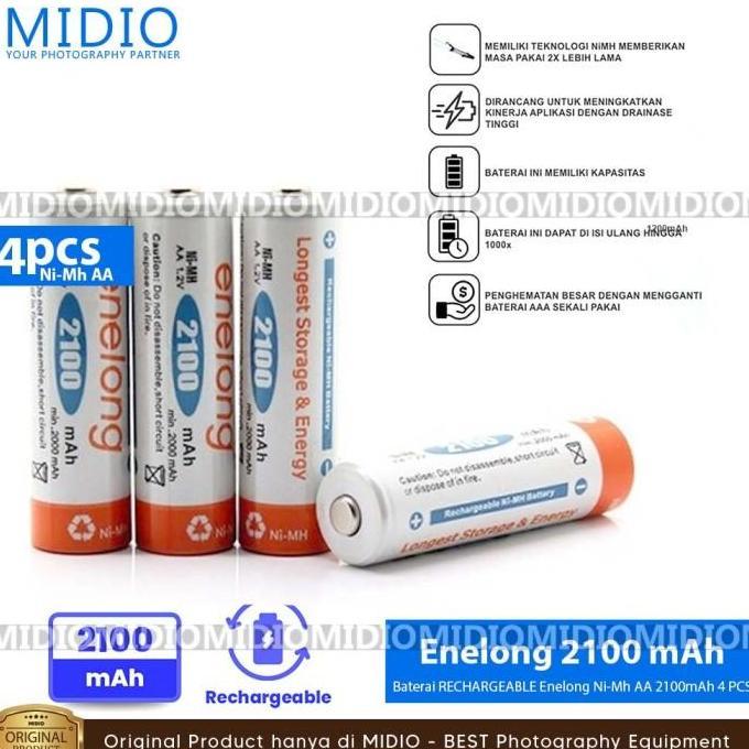 Instancodbisa- Baterai Enelong Ni-Mh Rechargeable Aa 2100Mah 4 Pcs