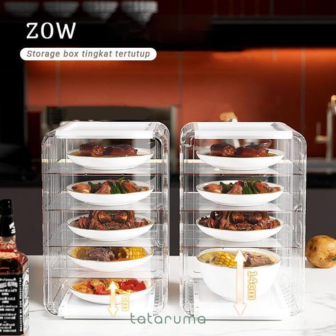 Instancodbisa- Zow - Food Storage Tertutup Tempat Sayuran Lauk Tingkat Susun Bebas Debu Hemat Tempat