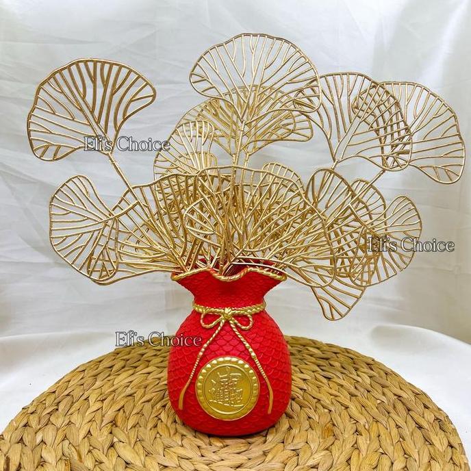 <<<<<] Hiasan Daun GINKGO EMAS FAN Artificial GINKO BILOBA Flowers Tanaman Hias Imlek Properti Foto