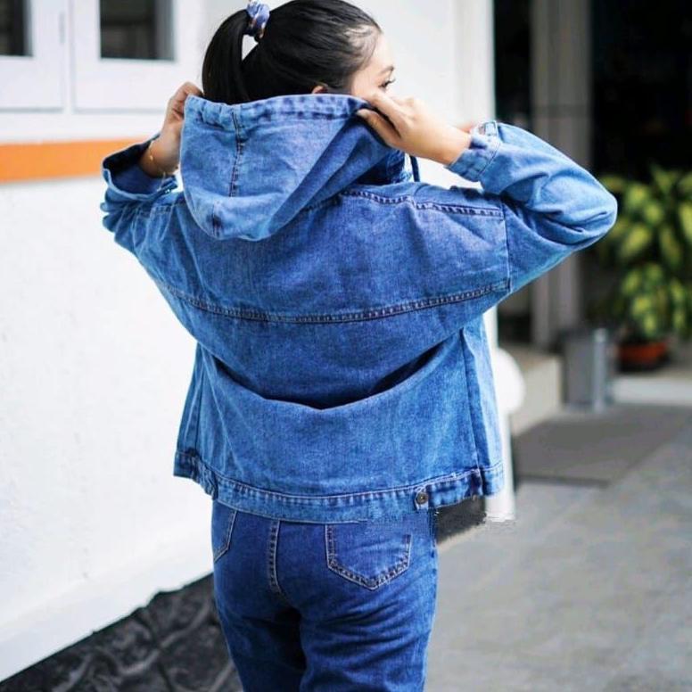 NEW Jaket jeans wanita hoodie Kancing Ld 110 Jaket jeans kekinian