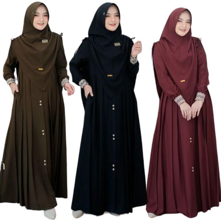 PREMIUM ( HARGA GROSIR ) GAMIS MAWA'DAH SYAR'I SET HIJAB  BAHAN CRINKLE AIRFLOW DRESS BUSUI FRIENDLY