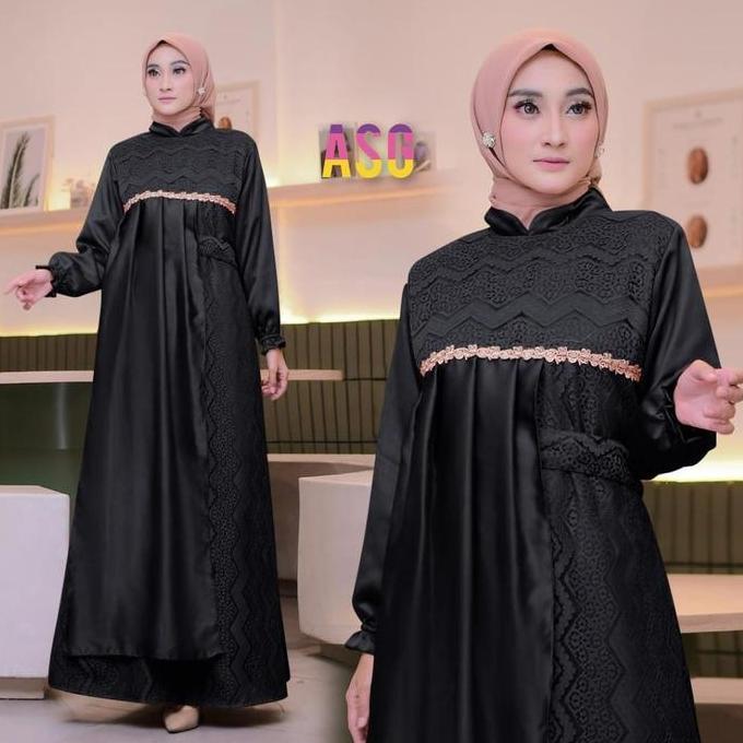 Gamis Terbaru Bella / Satin Velvet Mix Brukat Premium M/L/XL/XXL Maxi/Dress Tangan Karet Wudhu Konda