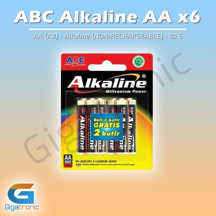 (Termurah) Baterai Abc Alkaline Size Aa (A2) Isi 6 (4 + 2) / Batre Ukuran Besar Jam Dinding Mouse Be