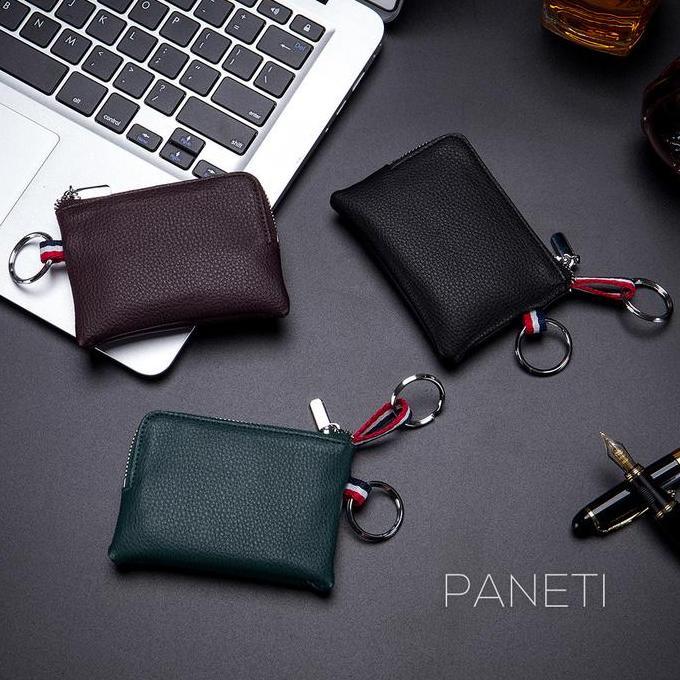 Dompet Koin Pria PANETI Ultra Thin Mini Zipper Pouch Kulit Asli TD