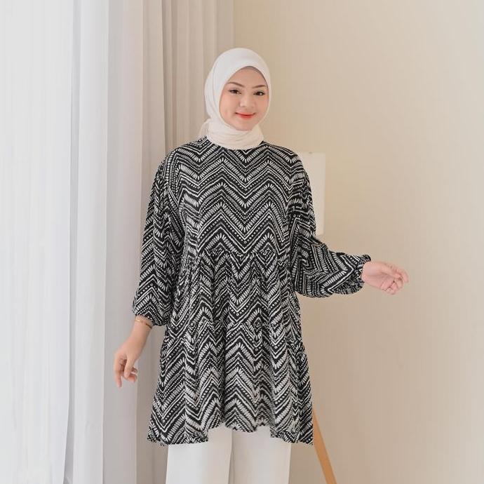 Marchemode Ziva Tunic Baju Lengan Panjang Muslim Atasan Tunik Wanita Rayon Allsize Nyaman Mewah
