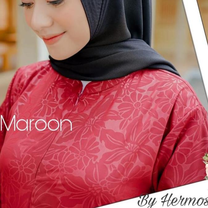 DI72 - [Gamis hermosa] Gamis hermosa embos motif bunga lily warna marun-gamis syari marun premium um