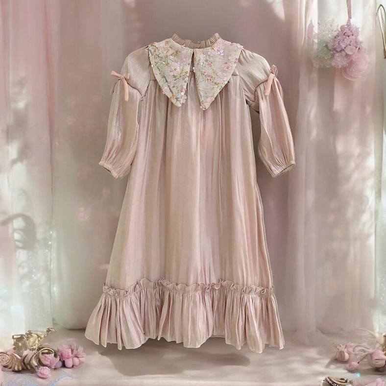 BEST SELLER PRINCESSA FLAMI GAMIS MUSLIM ANAK SHIMMER DUSTY PINK DRESS G1308