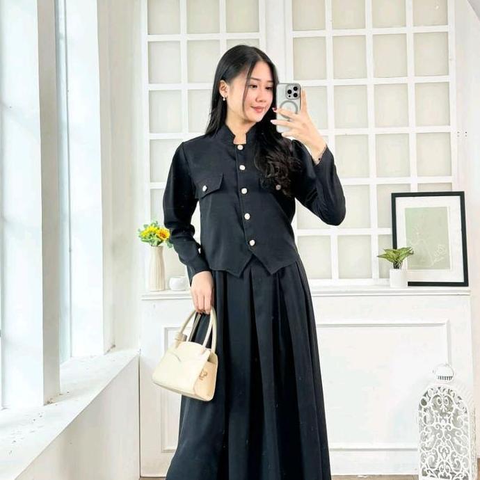 DR153 >> Mv Shop 8077 Gamis Blazer Set 2 Pcs Katun crepe Fashion Muslim