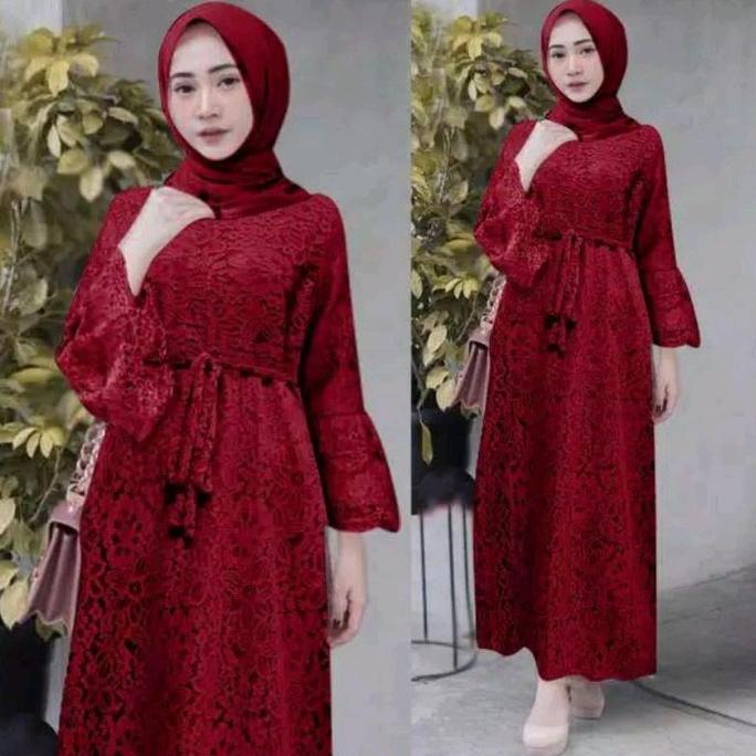 DI70 >> Maxi Yasina/Gamis Full Brukat/Gaun Pesta Muslimah Muslim Panjang Dress Mewah Kondangan Wanit