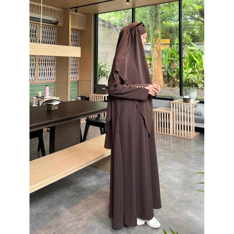 DF261 >> AZZIAT SYAR'I Gamis Muslimah Elegan dengan Pilihan Warna Coklat Putih Hitam dan Marun Wanit