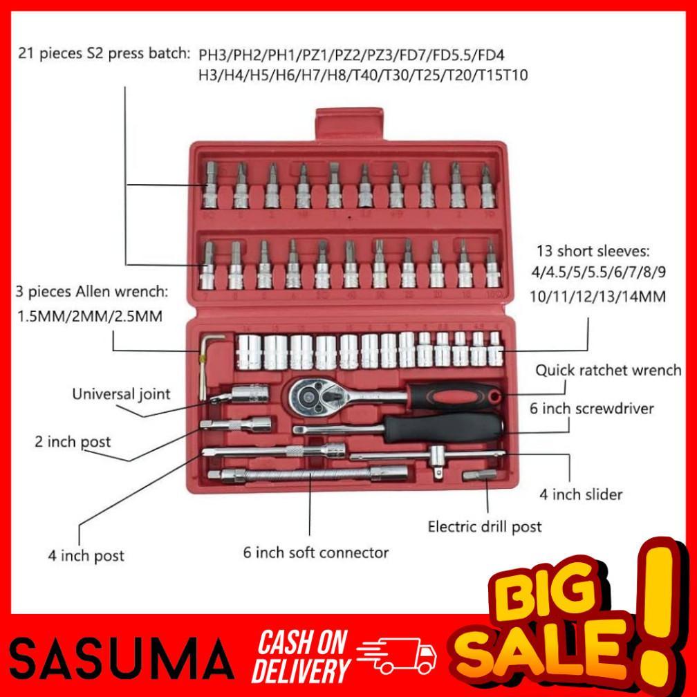 Grade Ori Sasuma Set Kunci Sok Kunci Shock 46 Pcs Mobil Motor Lengkap Socket Tool Kit Set Pas Ring M