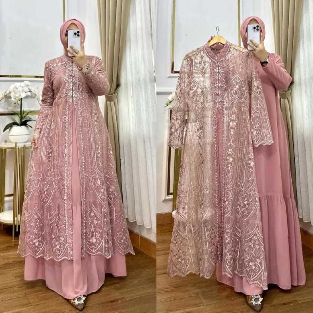 DISKON GAMIS BROKAT TERBARU 2025 MEWAH KEKINIAN LAKSMI DRESS MAXY BAHAN CERUTY  BABYDOLL MIX BROKAT 