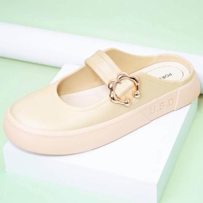 Terpopuler- Sepatu Sandal Mules Wanita Porto Usd Sendal Slop Karet Fuji Jelly Gesper Fashion Korea S