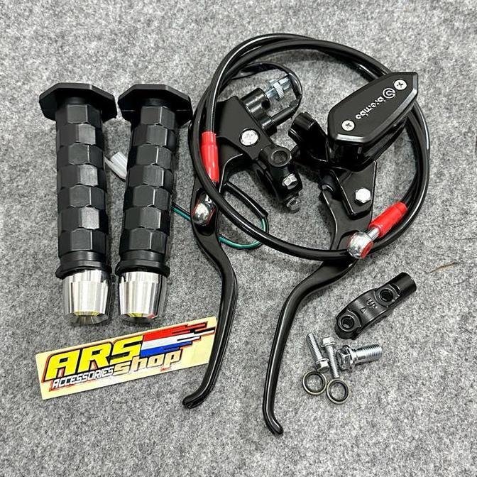 DR128 >> Paket 4 -master rem selang rem grip octagon kotak kotak jalu stang chrome grip daytona mode