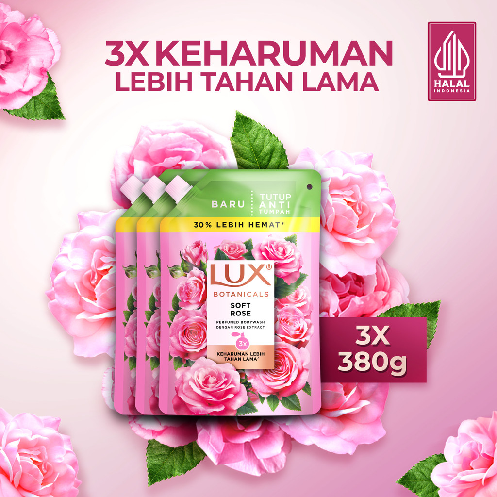 Lux Botanicals Body Wash Sabun Mandi Cair Soft Rose Pouch Refill 380g x3
