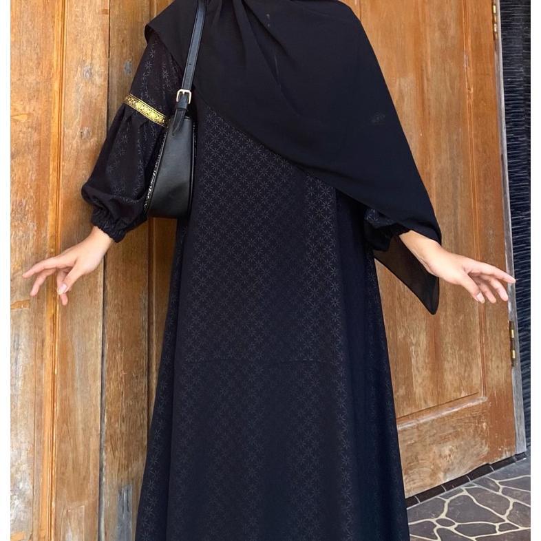 Sale Abaya Shiva/Abaya Embos Lengan Balon Temboro Wolfis Hitam Full Motif Gamis Muslim Wanita