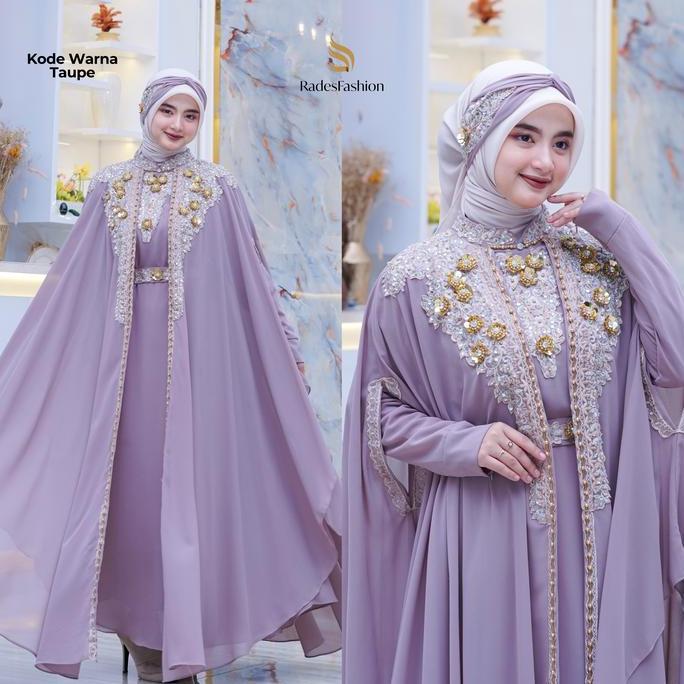 Rades - Kaftan Zeina Bahan Ceruty Set Turban Mewah Full Bordir Dan Payet Kaftan Wanita Pesta Kondang