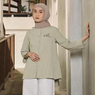 GIYOMI ID - Camille Blouse/Kemeja Wanita/Kemeja Bahan Linen/Kemeja Atasan Wanita Baju Bunga Bordir C