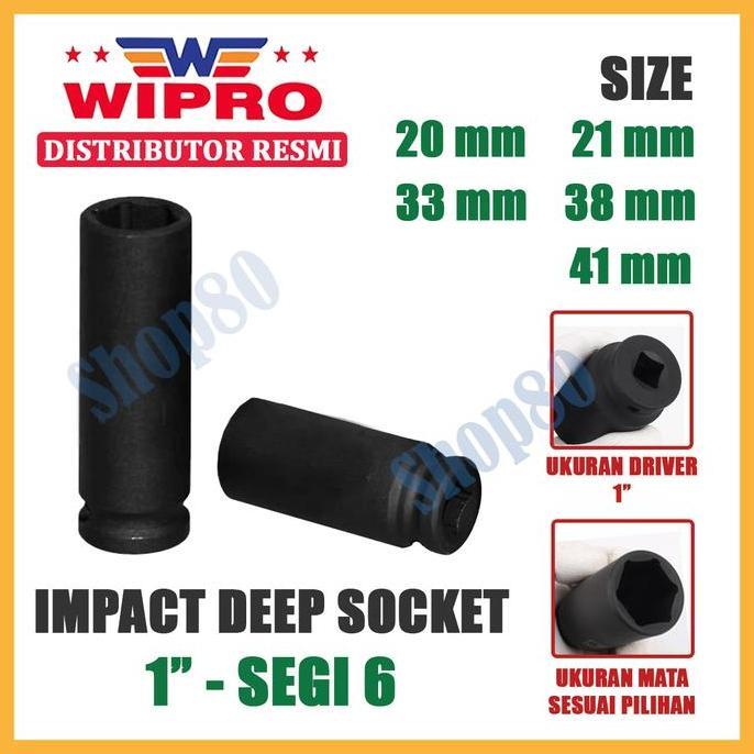 BEBAS ONGKIR - Wipro Mata Kunci Shock Impact Panjang Sok 1" 6PT 20 21 33 38 41 mm