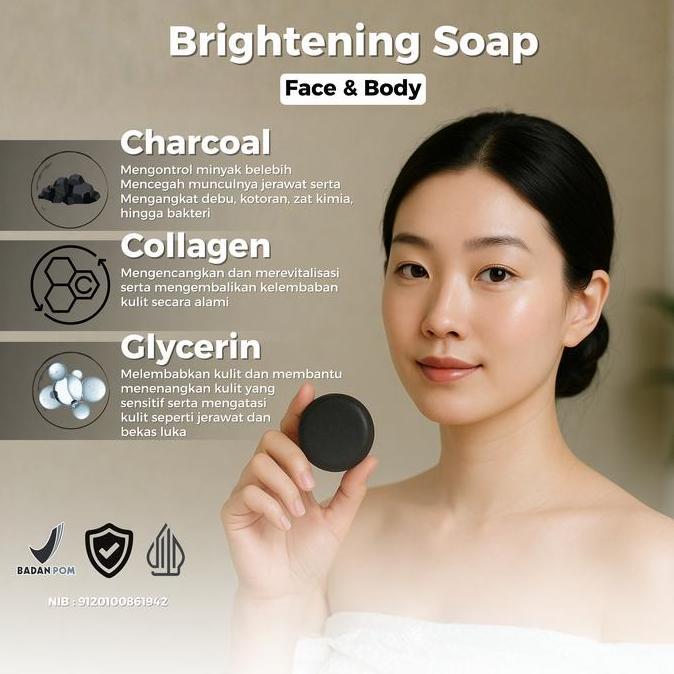 Bersih- Sabun Hitam Charcoal 50Gr - Deep Cleanse Dengan Collagen & Glycerin Untuk Wajah & Tubuh Meng