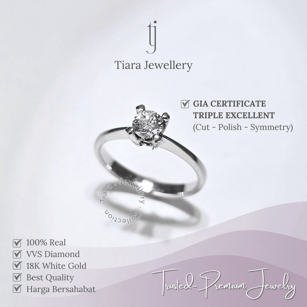 Tiara Jewellery - Simple Single VVS Diamond Women Ring GIA Triple Excellent 18K White Gold [WF162] /