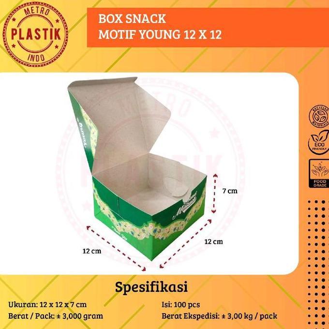 Yxwrg- 100Pcs Box Snack Dus Kue Motif Young 12X12 12X14 12X16 / Dus Kotak Kue Roti Motif Young 12 X 