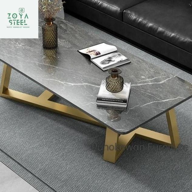 Terlaris Meja Tamu Marmer Hitam Rangka Besi - Beja Tamu Minimalis Top Marmer Coffee Table Marmer Asl