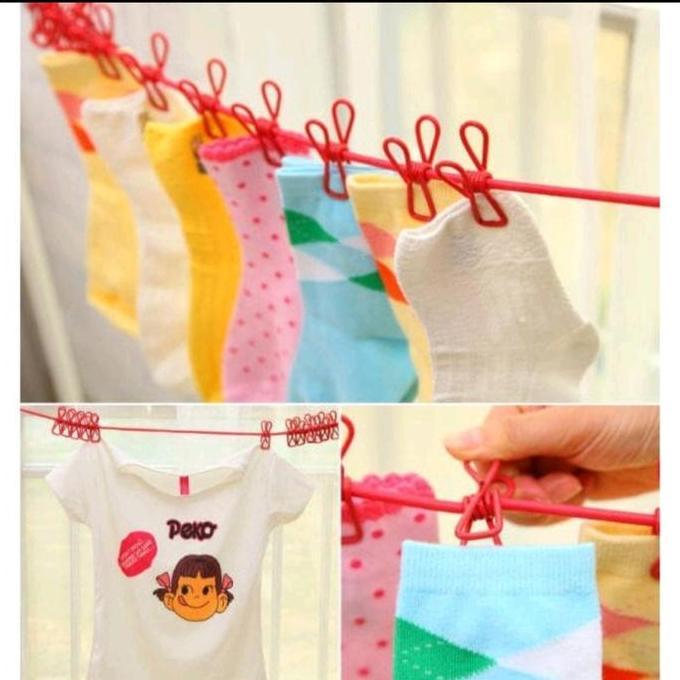 Willgo- Tali Jepitan Jemuran Pakaian 12 Jepit Portable Bahan Kawat Besi / Tali Jemur / Tali Gantunga