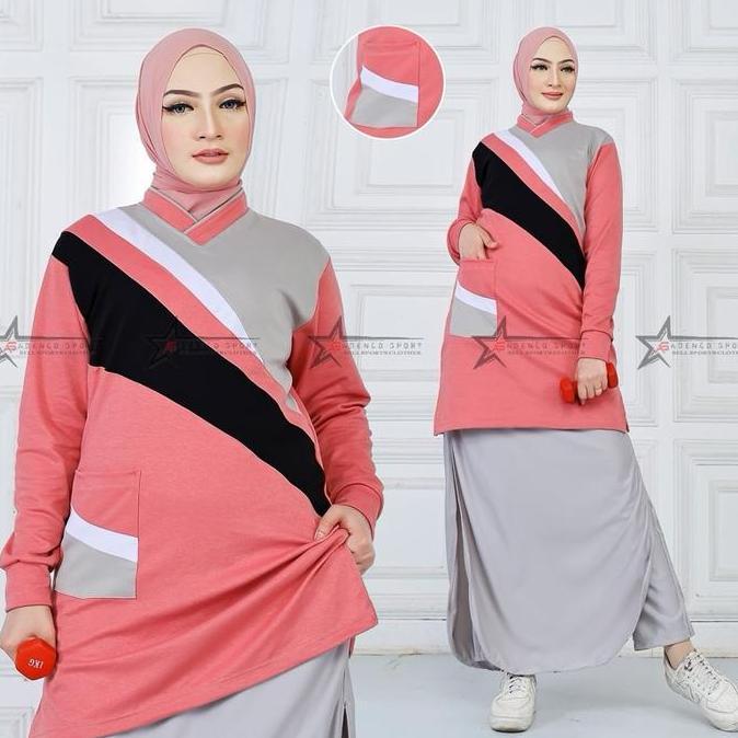 DF322 - Kaos Olahraga Senam Tunik Muslimah Set Rok Celana (ROCELA) / Setelan Baju Olahraga Wanita Sp
