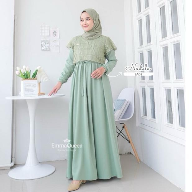 Emmaqueen Nadela Dress Part 1 Brukat Gamis Kondangan Muslim Syari Tersedia size XS-XXL