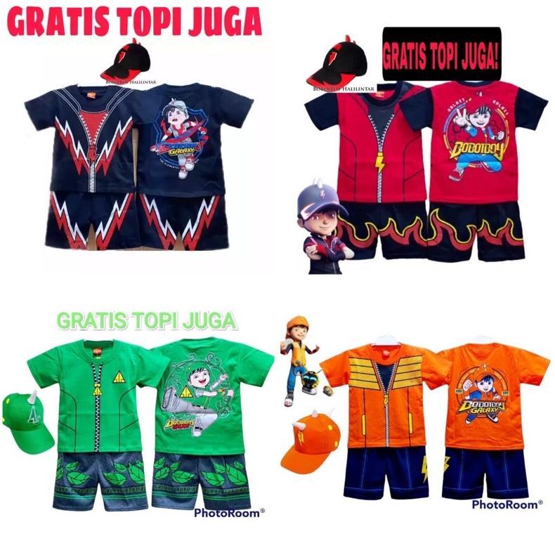 FREE TOPI / BAJU ANAK BOBOIBOY SETELAN ANAK BOBOIBOY AIR API HALILINTAR DAUN GEMPA
