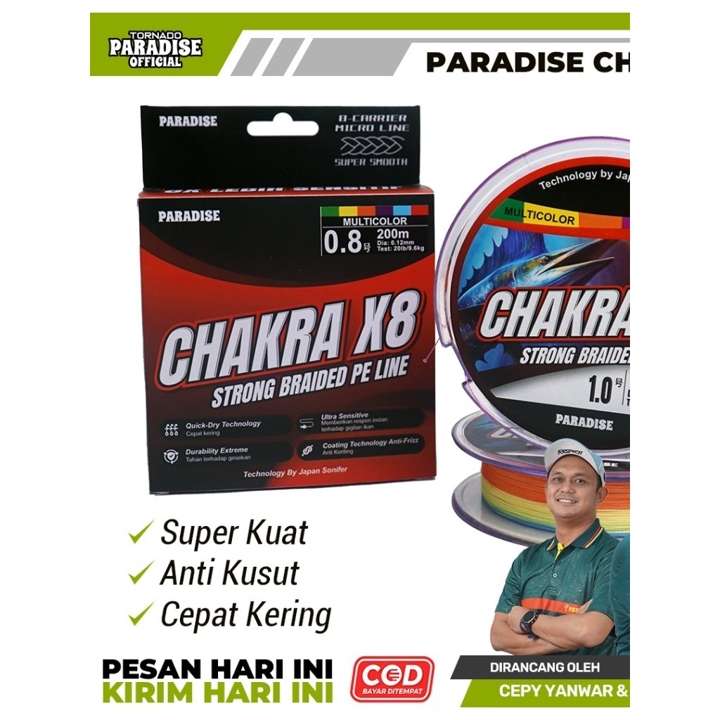 TERLARIS (COD) PE Paradise Senar PE Chakra X8 150M-300M Multi Color – Kuat, Licin, Anti Keriting, Ta