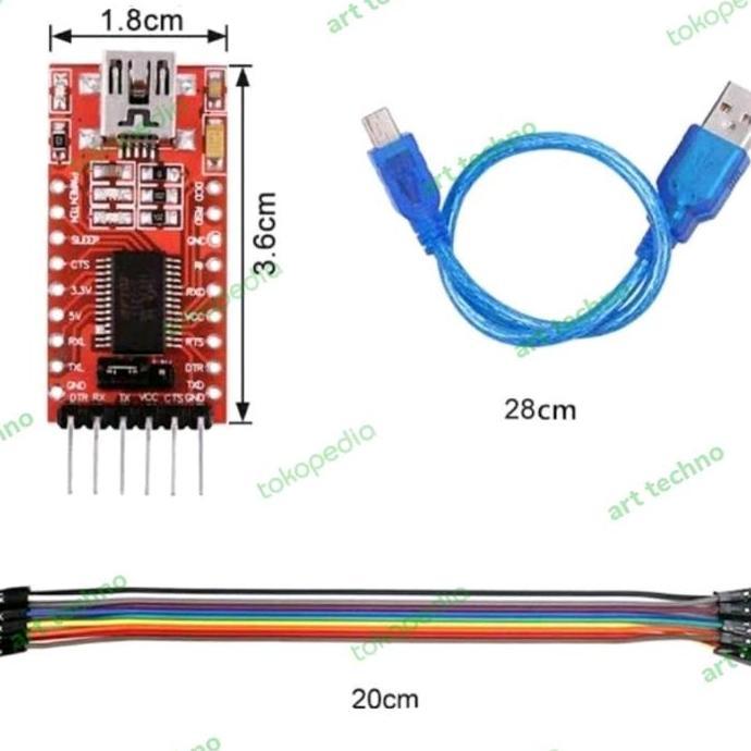 Deepflip- Module Ft232Rl Ftdi 232 Rl + Kabel Mini Usb + Jumper Female Adapter Konektor