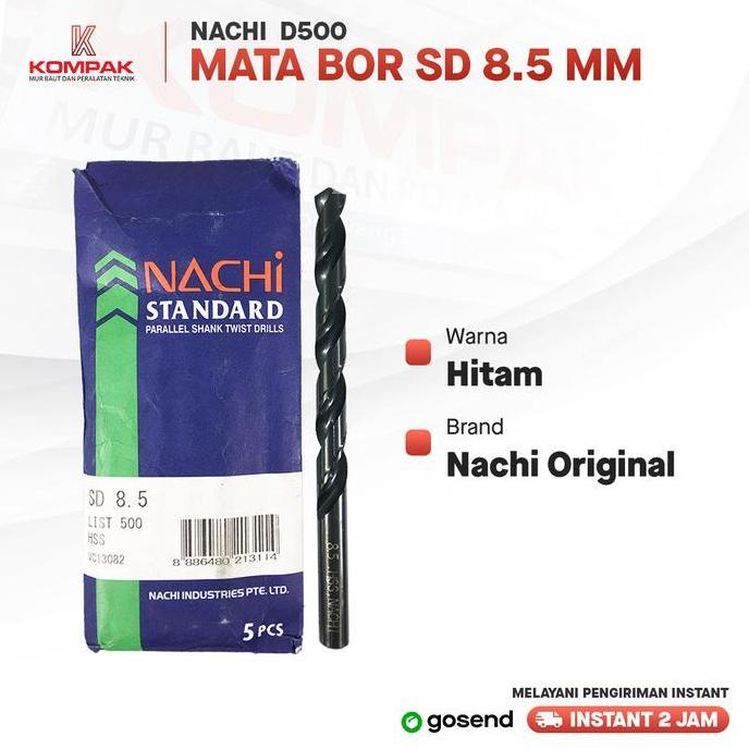 Nachi Mata Bor Besi SD 8.5 MM HSS Original Hitam D500 Panjang 121 Mm Ketajaman & Kekuatan Tinggi unt