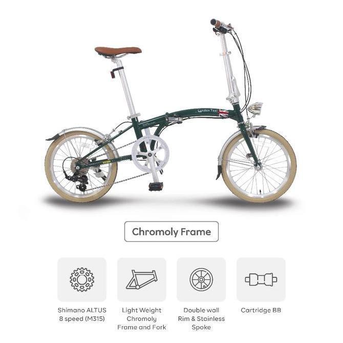 London Taxi CHROMOLY Folding Bike 16 - British Green / Sepeda Lipat 16 Inch